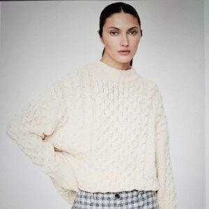 Banana Republic Wool Blend Chunky Cable Knit Fisherman Sweater Size XS Mock Neck